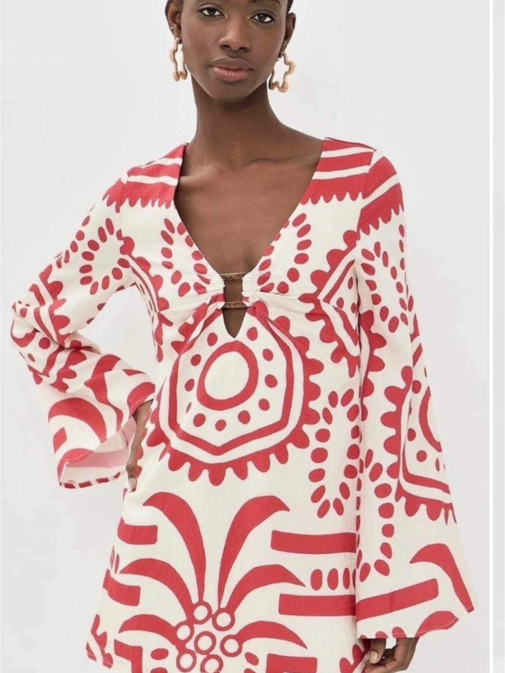SEVEN WONDERS • Calli mini dress long sleeve off white red print Medium Shopbop
